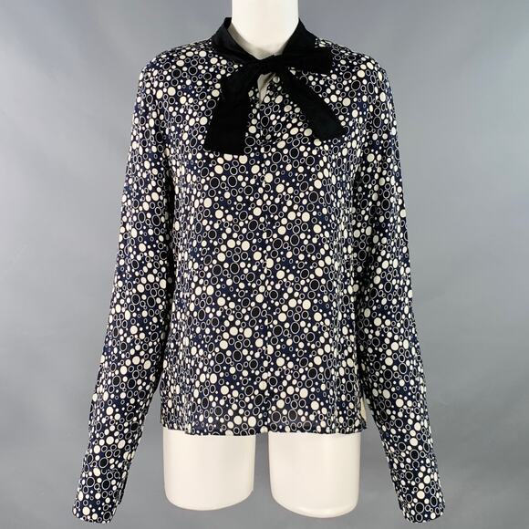 MARNI Size 4 Navy Black Viscose Circles Bow Blouse - Picture 1 of 9